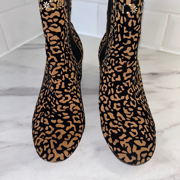 Kurt Geiger Boots UK 5 leopard print block heel ankle high gold tone detail - Picture 2 of 7